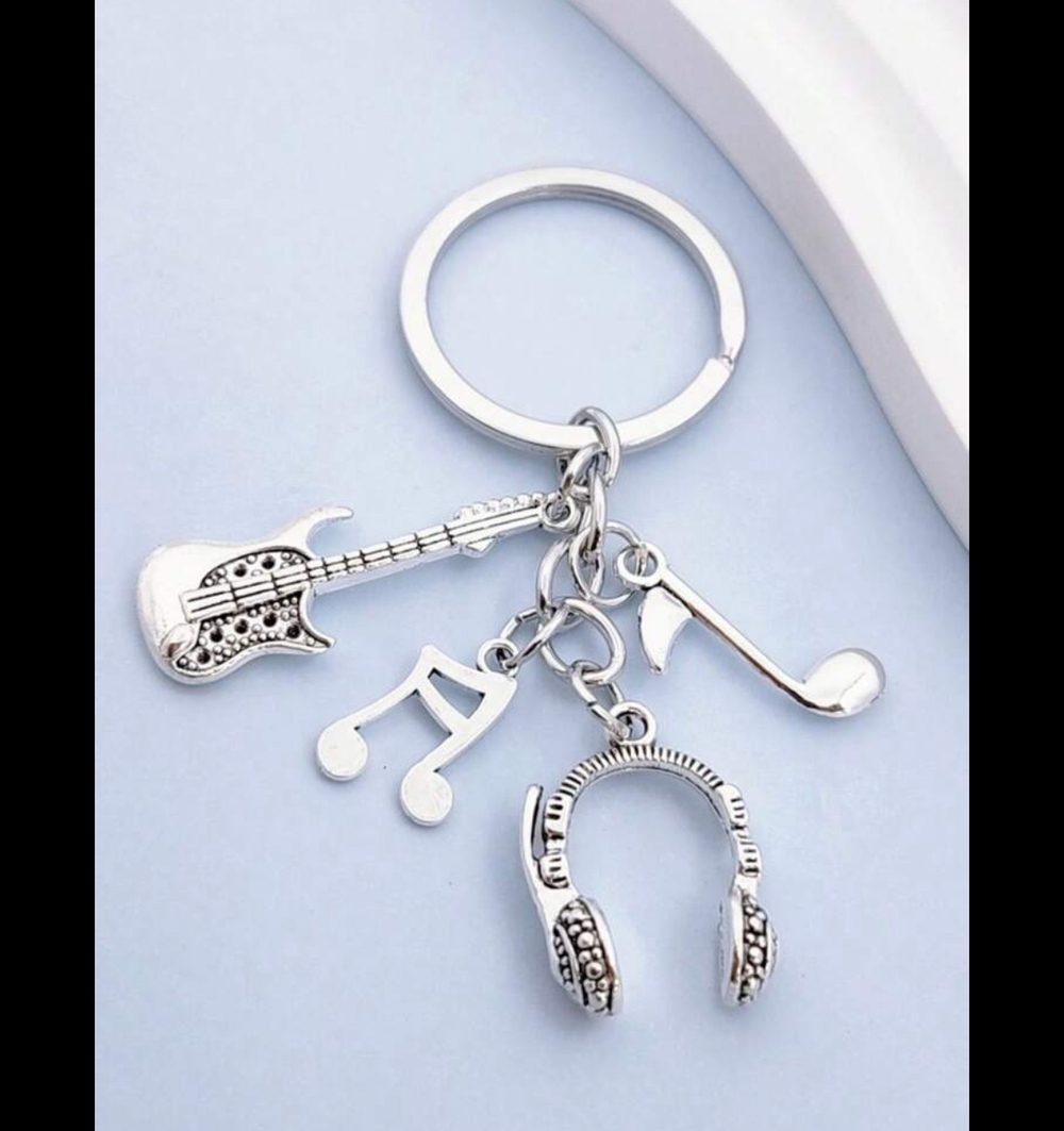 3/$25 Headphones Guitar Music Notes Keychain NEW